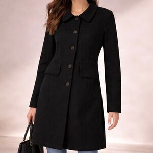Transit Par-Such Black Cotton Blend Button Front Trench Coat Womens US 4